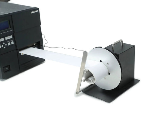 Automatic Label Rewinder Machine for Printers Bidirectional Rewinder with Adjustable Core Holder in use with printer