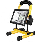 Led Rechargeable Work Light, 100W Rechargeable Floodlights Portable Le on a sturdy yellow stand, featuring a black handle.