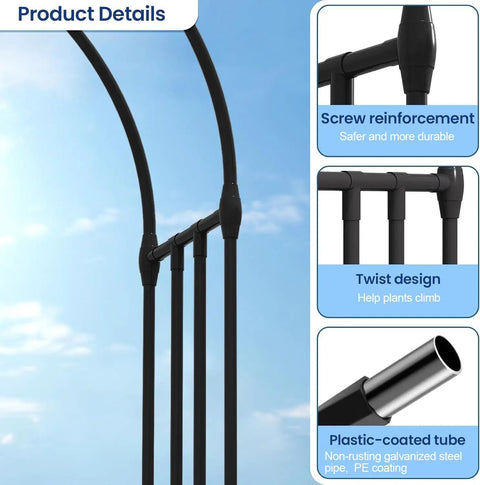 Outdoor Garden Arch Trellis For Climbing Plants, Sturdy Galvanized Steel Frame With Weatherproof Coating, 126 In Long, Black