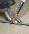 Aluminum Conduit Bender Full Assembly For 1/2-Inch EMT With Wide Foot Pedal in use, showing bending process on electrical conduit.