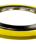 Spiral-wound gasket with yellow outer ring and metal inner ring for 42-inch pipe size; 304SS/FG core.