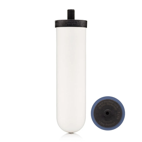 Ultra Sterasyl 7 Inch Ceramic Gravity Filter Cartridge 2 Pack For Gravity Cans Go To Water Filter Improves Taste And Odor Reduces 99.99 Percent Contaminants NSF Certified Candle Element Fits Most Gravity Water Systems For Fresh Clean Drinking Water, showing ceramic cartridge and base seal