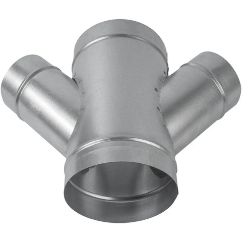 Front view of a Four Way Ducting Splitter W Shape 45 Degree Branches Heavy Duty Galvanized Steel Dust Collection Fitting Pro Grade For Exhaust Fans And Dryer Vents