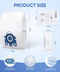 Replacement Vacuum Cleaner Bags For Miele S2 S5 S8 Classic C1 Complete C2 Complete C3 with product size dimensions displayed