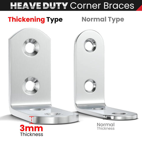 Heavy Duty Corner Braces 8 Pack Stainless Steel 40x40mm 3mm Thick Right Angle Brackets With Screws For Shelves Tables Dressers Chairs Silver Durable 90 Degree Wall Mount Hangers comparison of thickening and normal types