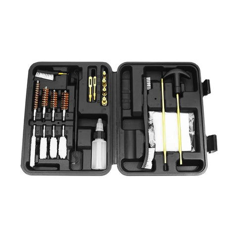 Essential 21 Piece Portable Gun Cleaning Kit With Universal Case Featuring Anti Slip Handle For Easy Maintenance And Emergency Repairs, open case
