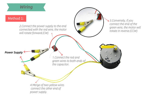 Wiring diagram for 110V 50KTYZ Synchronous Gear Motor, 6W Low Noise Slow Speed Reducer, showing connections for CW and CCW operation.