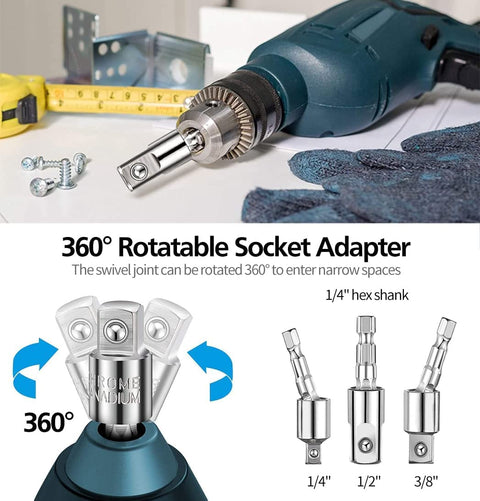 32 Piece Flexible Drill Bit Extension Set Go To 105 Degree Right Angle Attachments Rotatable Joint Sockets detail