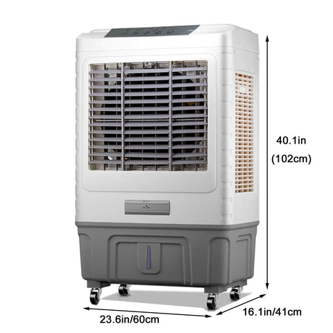 Portable Evaporative Cooler With 13.2 Gallon Tank And 120 Degree Oscillating Fan, dimensions 40.1in x 23.6in x 16.1in.
