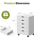 Five Drawer On Wheels Mobile Storage Chest dimensions and drawer size illustration