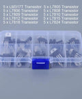 Killer NPN PNP Transistor And Voltage Regulator Assortment Kit With 50 Durable Components In A Tidy Case showcasing organized transistors.