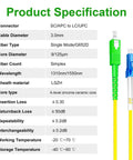 Product specification for Five Pack One Meter Fiber Optic Patch Cords SC APC To LC UPC Simplex Single Mode OS2 G652D 9/125.