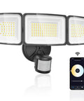 100W Smart LED Security Flood Light With Motion Sensor, Outdoor WiFi Flood Light Alexa App Control, 3-head black wall light