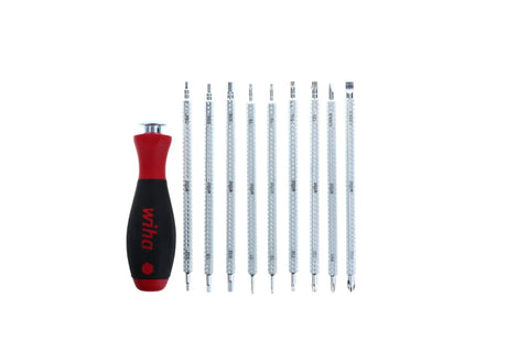 Drive-Loc VI Interchangeable Blade Set With Durable Pouch, 10 Piece, CVM Steel With Hard Chrome Finish, adjustable blades displayed