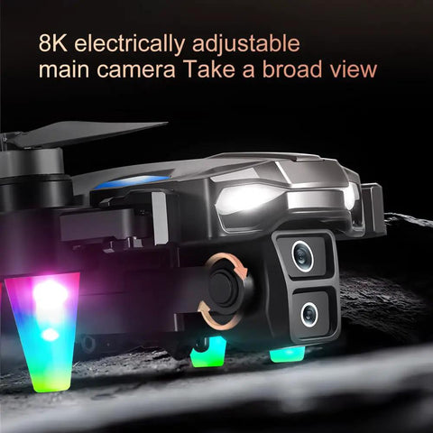 Close-up of a Kid Friendly Drone with screen controller and built-in camera, showing 8K camera and LED lights