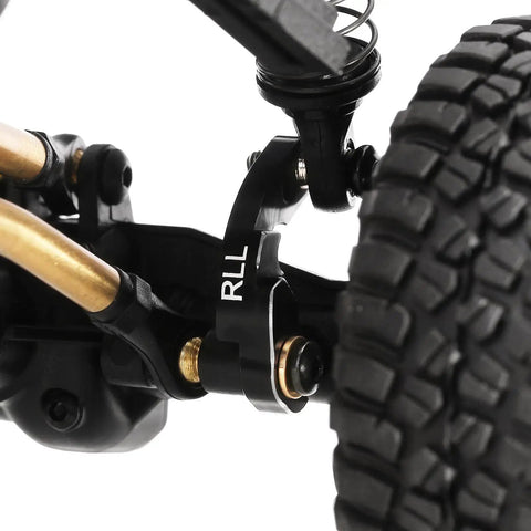 Close-up of CNC Aluminum Shock Absorber Flex Blades For TRX4M One Eighteen RC Crawler Black Anodized Upgrade installed