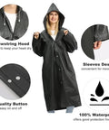 Black EVA Waterproof Rain Poncho Coat With Hood And Long Sleeves For Adults Unisex Outdoor Rain Gear Thick Tear Resistant And Breathable