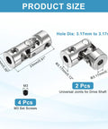 2 Pack Universal Joint Shaft Couplings 3.17mm To 3.17mm Inner Diameter Rotatable Steering Shaft U Joint With Screws For RC Cars Boats Robots And Ship Drive Systems, 9x23mm 45# steel