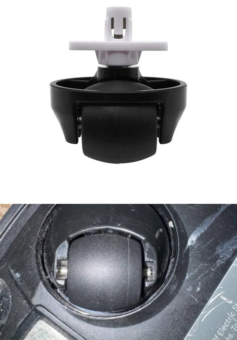 Front view of replacement front caster wheel for Roborock robot vacuums; black wheel with white mounting stem.