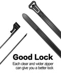Releasable Reusable 12 Inch Heavy Duty Zip Ties Black Nylon Cable Ties 100 Pack With 50 Lb Tensile Strength shown in close-up view