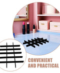 Slick Velvet Jewelry Dividers And Adjustable Drawer Inserts Offer Eighteen Flexible Compartments to organize beauty products on a dresser.