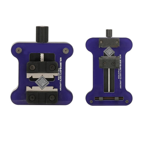 Portable Circuit Board Repair Fixture And Holder Clamp For Soldering Pro Grade Setup shown front and back, blue ergonomic design.