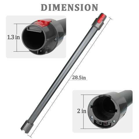 Extension Wand Replacement For Cordless Vacuums Compatible With V15 V15S V11 V10 V8 V7 Detect Absolute Cyclone Quick Release Rigid Tube 28.5 Inch Gray Not For Slim showing dimensions 1.3in, 2in, and 28.5in in gray