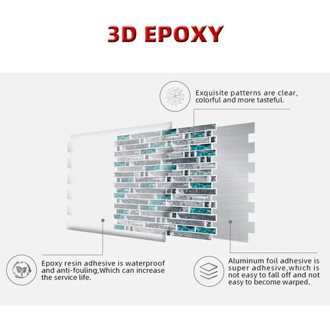 3D epoxy design of Easy Install 3D Peel And Stick Kitchen Backsplash Tiles Gray Pack Of 6 showing adhesive layers and features.