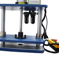 Built Like A Tank 1102 Pound Pneumatic Punch Press With Digital Display Controller For Smooth Sheet Metal Fabrication Desktop Punching Tool showing the punch station's dual column design and pressure control features.