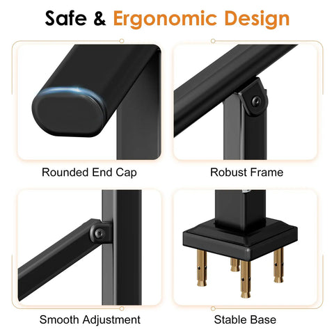 Heavy Duty Outdoor Hand Rail For 2 To 3 Steps Black Iron Style Stair Railing with rounded end cap and robust frame