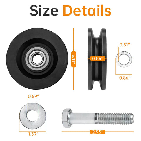 Carriage Wheel Kit For Ladder Hoist Replacement Parts TP250 TP400 4 Pack Rugged Carbon Steel Wheel size details