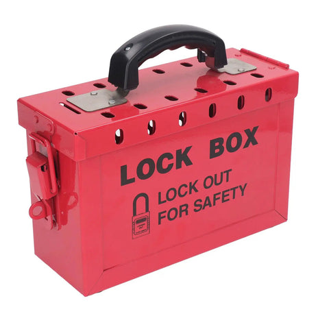 Portable Big Red Stainless Steel Lockout Tagout Box For Group Lockout Procedures 12 Locking Holes LOTO Station