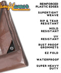 Ultra Heavy Duty 16 Mil Tarp for Car, Boat, Camping and More Waterproof Weatherproof Cover 12 By 40 Brown with features