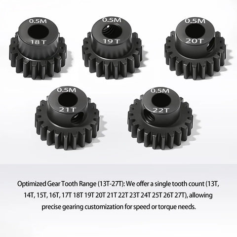 Point Five Mod Pinion Gear Set For ARRMA And Losi RC Cars Hardened Steel 18T 19T 20T 21T 22T with 3.175mm Bore and 2.3mm Adapter