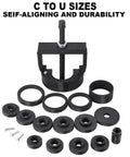 Ultimate Wheel Hub Removal Tool Set With C To U Sizes Front And Rear Wheel Bearing Remover And Installer Kit displayed.