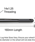 Wheel Lug Bolt Alignment Pin Guide Tool With Knurled End M14x1.25 Metric Threads, 160mm length, 14.5mm diameter, threaded end visible