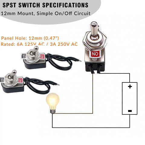 Beefy 2 Pin Heavy Duty Toggle Switch 6A At 125V And 3A At 250V SPST On Off Rocker with wiring diagram