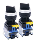 Front view of Twenty Two Millimeter Latching Rotary Selector Switch LA38-11X Two Pole DPST with NO NC contacts, 440V, 10A, two pack.