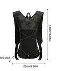 Go To Nylon Hydration Backpack With Reflective Strips Lightweight Adjustable Reservoir front view with dimensions