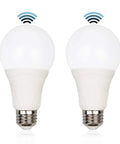 Motion Sensor Outdoor Light Bulbs 15W 100W Equivalent, 1500LM 3000K Warm White, Radar Motion Detector, 2 Pack on white background