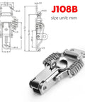 Heavy Duty Sliding Door And Window Latch Kit Includes Five Premium Spring Loaded J108B Hasp Catches Made From Mild Steel For Secure Cabinet Box Hardware Installation That Keeps Everything Locked Tight And Ready To Go. J108B mild steel spring latch, mm dimensions, silver finish
