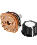 6mm Shaft Band Selector Rotary Switch with Four Poles and Three Positions, single deck, 16 pin, with black plastic knob, DIY audio gear.