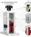 Pro Drill Powered Wire Stripper With Ultra Grip Feeder Jam Free Performance Durable Portable Copper Wire Stripping Machine for Pros and DIYers, showing fine adjustment and indicators for wire height and guide.
