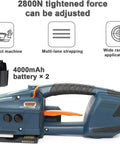 Handheld Electric Strapping Machine With Auto Fusion Welding And Clean Strap Cutting Featuring 4000 Mah Portable Battery For Quick PP And PET Banding Work That Is Truly No Sweat, showing a compact design with adjustable tension features.