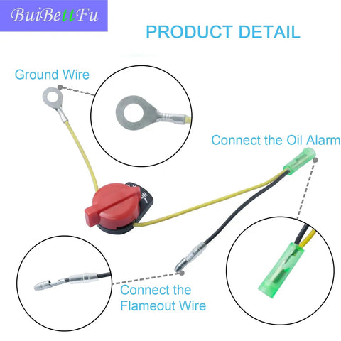 Engine On Off Stop Kill Switch Compatible With Honda GX110 GX120 GX160 GX200 GX212 GX225 GX240 GX270 GX340 GX390 Predator Firman Briggs And Stratton Clones And More Durable Engine Safety Switch For Lawn Mowers And Small Engines, red wire switch detail