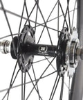 Close-up of Full Carbon Fixed Gear Wheelset 700C 88mm Track Clincher Matte Finish For Dope Street Rides, Toray T700C Fibers hub detail