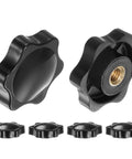 Six Pack M6 Star Knobs with 38mm Plastic Head and Brass Insert, 6 Point Star Grip Non Through Hole, Black, for Quick Clamping