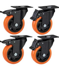 Set of four 4 Inch Orange Floral Ventilated Swivel Brake Caster With Locking Brake For Light To Medium Duty Carts And Racks