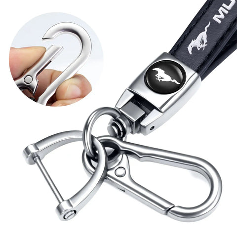 Top Shelf Genuine Leather Car Keychain With Mirror Polish Zinc Alloy Hook Fresh Daily Grind Accessory For Ford Mustang Owners sleek hook detail