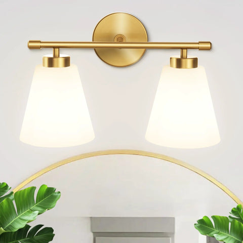 Dope Gold Bathroom Vanity Light Fixture With Frosted Glass Shade Two Light Over Mirror Vanity Lighting Brass Wall Lamps Up Mount
